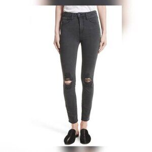 L'AGENCE Margot Coal Destruct High Rise Ankle Skinny Jeans